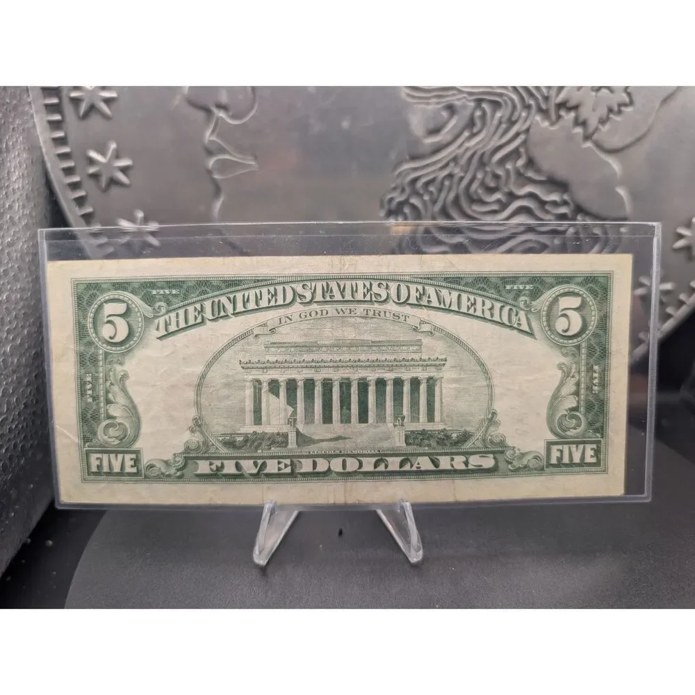 1963 $5 Red Seal United States Note — Crisp Vintage US Currency — Lincoln - Picture 2 of 2
